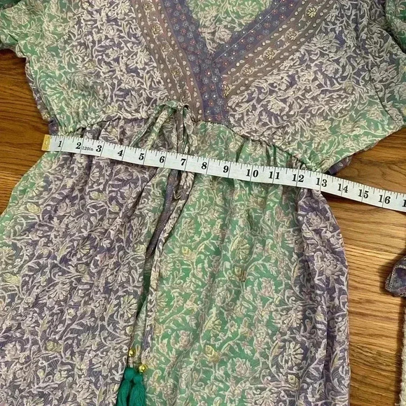 Bigg Bull by Cam Kimono Maxi Dess Green and Purple Metallic one size Silk blend - Picture 12 of 13